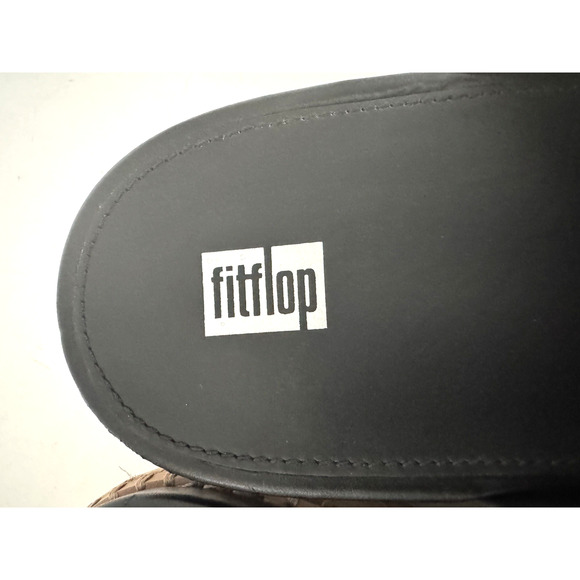 FitFlop Eloise Slide Sandals 11 Criss-Cross Black Leather Cork Wedge Comfort - Picture 6 of 12